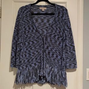 LAURA ASHLEY Blue & Gray Cardigan with Fringe